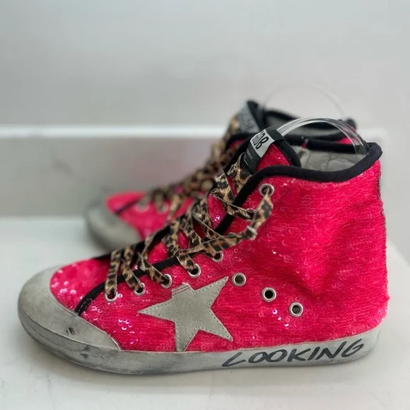 GOLDEN GOOSE Francy High Top Chuck Style Pink Sparkles Size 39 IT 9 US RARE - Picture 2 of 11
